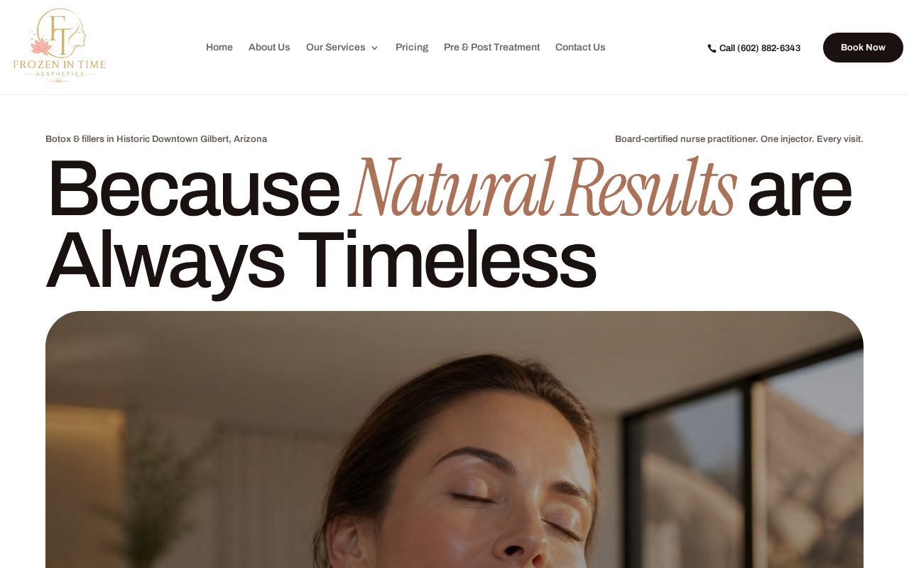 Frozen In Time Aesthetics website homepage