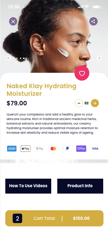 Single Product screen for Naked Klay