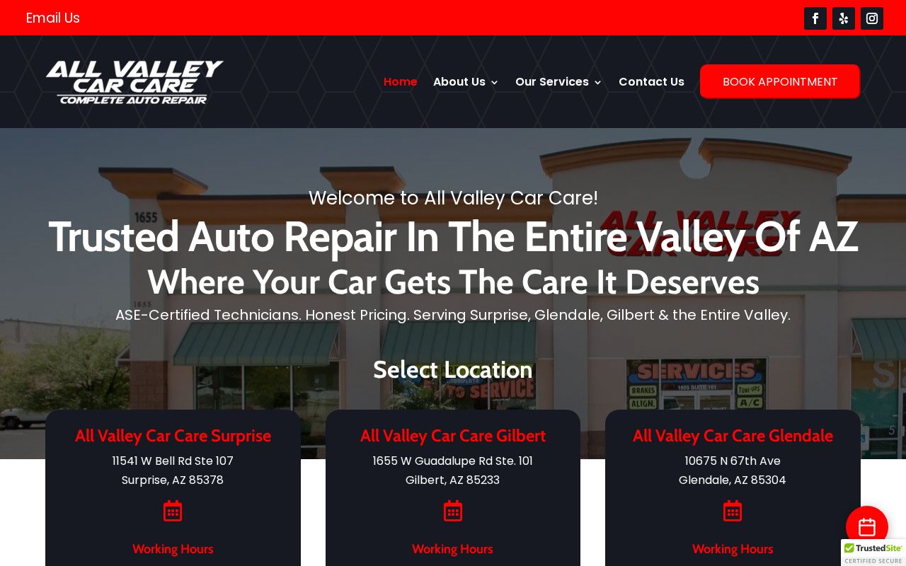 All Valley Car Care website homepage