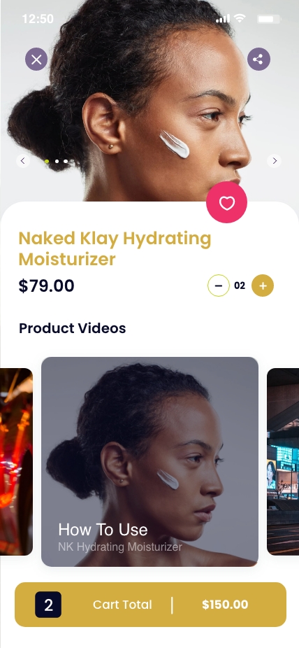 Product Videos screen for Naked Klay