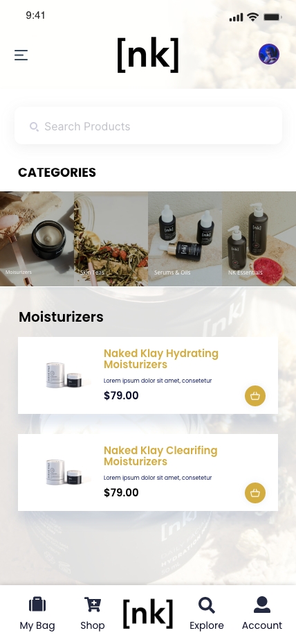 Category View screen for Naked Klay
